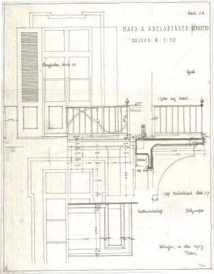 Fischer, Theodor; Nürnberg; Haus Adelsberger - Balkon (Ansichten, Schnitt)