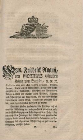 Ihro Koeniglichen Majestät von Sachsen etc. etc. etc. Mandat die Abstellung verschiedener Innungsgebrechen betreffend.