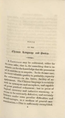Note on the Chinese language and poetry