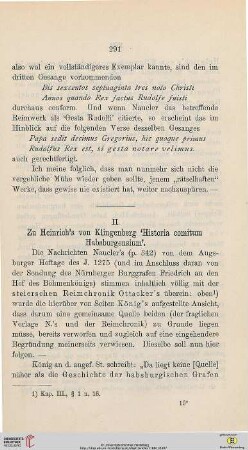 II. Zu Heinrich´s von Klingenberg „Historia comitum Habsburgensium“