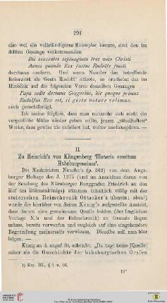 II. Zu Heinrich´s von Klingenberg „Historia comitum Habsburgensium“