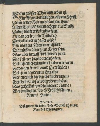 Kein grösser Thor auff erden ist/ Für Menschen Augen/ als ein Christ ...