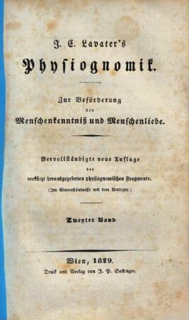 J. C. Lavater's Physiognomik : zur Beförderung der Menschenkenntnis und Menschenliebe, 2