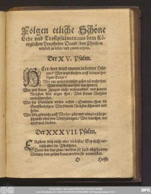 Folgen etliche Schöne Lehr und Trostpsalmen ...