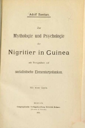 Zur Mythologie und Psychologie der Nigritier in Guinea mit Bezugnahme auf socialistische Elementargedanken