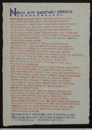 [Der Siebente Ring] - [Handschrift] - Noch ein Goethe-Spruch (Goethe-Tag) - StGA-George I,0620 : [SW VI/VII: H4]; [SW VI/VII, S. 10-11/201-202]