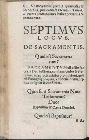 Septimvs Locvs. De Sacramentis.
