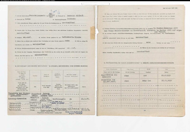 Entnazifizierung Rudolf Schneeberg , geb. 21.06.1906 (Zahnarzt)
