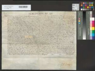 Papst Benedikt XIV. erteilt dem Erzbischof Clemens August von Köln als Bischof von Paderborn, Hildesheim und Osnabrück auf 5 Jahre das Indult, je 2 Kanoniker zu dem geistlichen Regiment heranzuziehen.