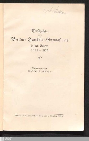 Geschichte des Berliner Humboldt-Gymnasiums in den Jahren 1875 - 1925