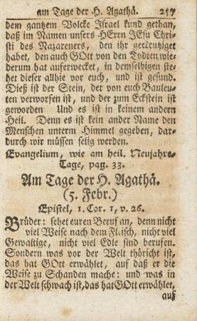 Am Tage der H. Agathä. (5. Febr.)