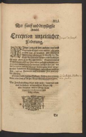 Der fünff und dreyszigste Arickel. Exception unzeitlicher Foderung.