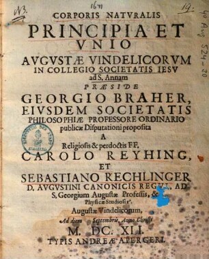 Corporis Natvralis Principia Et Vnio