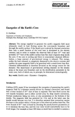 Energetics of the earth's core
