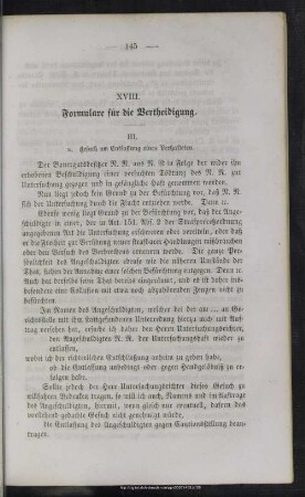 XVIII. Formulare für die Vertheidigung