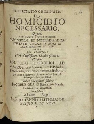 Disputatio Criminalis De Homicidio Necessario