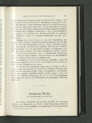 Deutsche Wolle. Von Oberbürgermeister Dr. sc. pol. Külz.