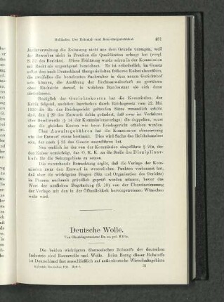 Deutsche Wolle. Von Oberbürgermeister Dr. sc. pol. Külz.
