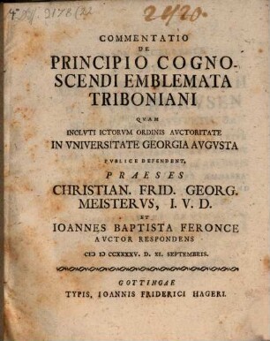 Commentatio De Principio Cognoscendi Emblemata Triboniani