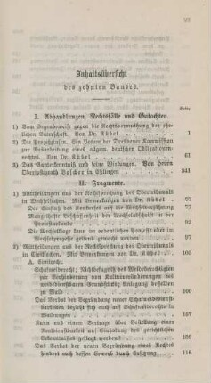Inhaltsübersicht des zehnten Bandes