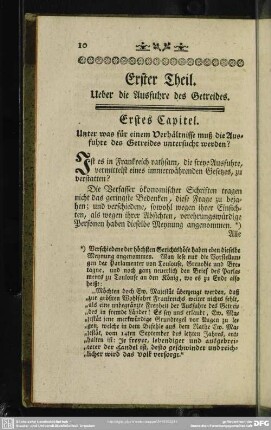 Erster Theil. Ueber die Ausfuhre des Getreides