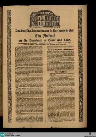 Karlsruher Zeitung, Das badische Landestheater in Karlsruhe in Not! Ein Aufruf an die Bewohner in Stadt und Land