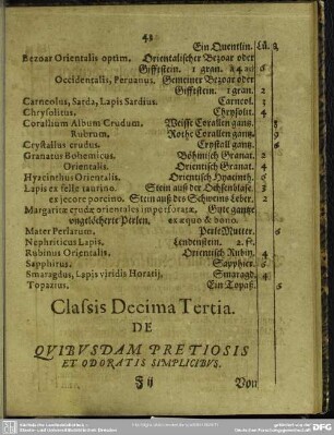 Classis Decima Tertia. De Quibusdam Pretiosis Et Odoratis Simplicibus