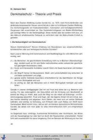 Denkmalschutz - Theorie und Praxis