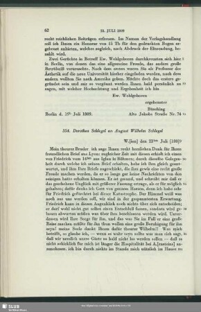 Dorothea von Schlegel an August Wilhelm von Schlegel, Wien, 23.07.1809