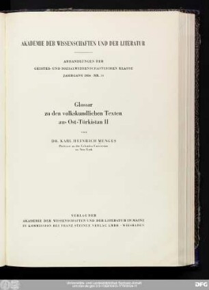 Glossar zu den volkskundlichen Texten aus Ost-Türkistan II