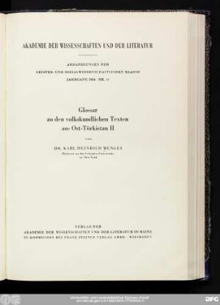 Glossar zu den volkskundlichen Texten aus Ost-Türkistan II