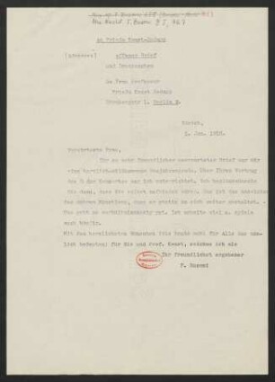 Brief an Frieda Kwast-Hodapp, 01.01.1918