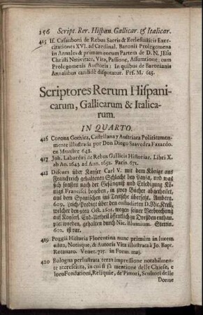 Scriptores Rerum Hispanicarum, Gallicarum & Italicarum. In Quarto.