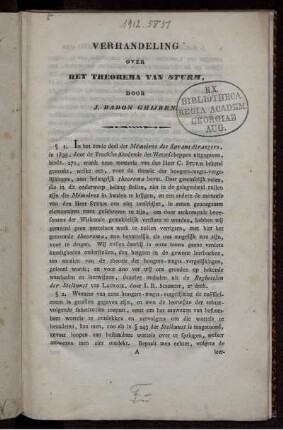 Verhandeling over het theorema van sturm, door J. Badon Ghijben.