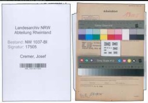 Entnazifizierung Josef Cremer , geb. 04.06.1897 (Spediteur)