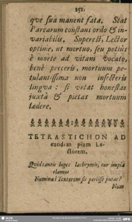 Tetrastichion Ad eundem pium Lectorem