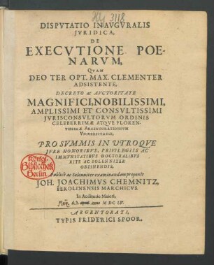 Disputatio Inauguralis Iuridica, De Executione Poenarum
