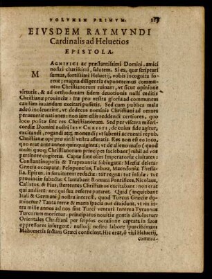 ... Raymundi Cardinalis ad Helvetios Epistola.