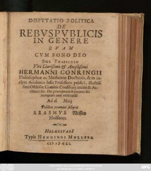 Disputatio Politica De Rebuspublicis In Genere