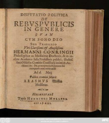 Disputatio Politica De Rebuspublicis In Genere