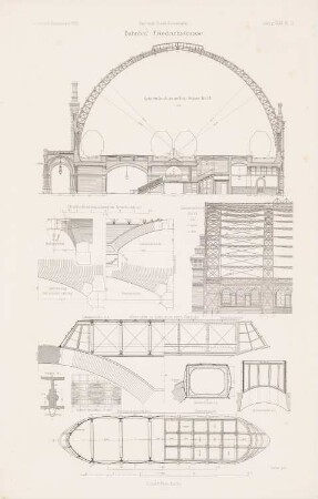 Bahnhof Friedrichstraße, Berlin: Schnitt, Details (aus: Atlas zur Zeitschrift für Bauwesen, hrsg. v. F. Endell, Jg. 35, 1885)