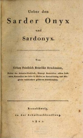 Ueber den Sarder Onyx und Sardonyx