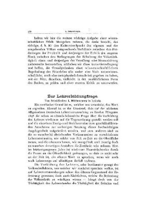 Zur Lehrerbildungsfrage