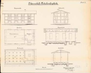 Bauhof, Hamburg-Harburg: Mannschaftsunterkunftsgebäude: Ansichten, Grundrisse, Schnitte 1:50