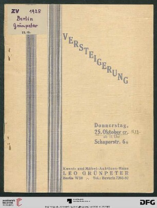 Versteigerung Donnerstag, 25. Oktober [1928]