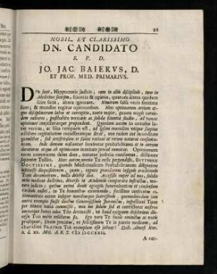 31-, Nobil et Clarissimo Dn. Candidato