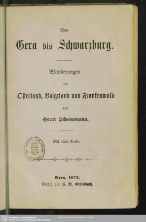 Von Gera bis Schwarzburg : Wanderungen im Osterland, Voigtland und Frankenwald