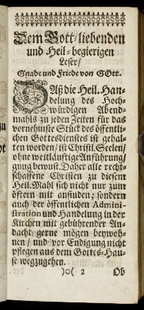 Dem Gott-liebenden und Heil-begierigen Leser/