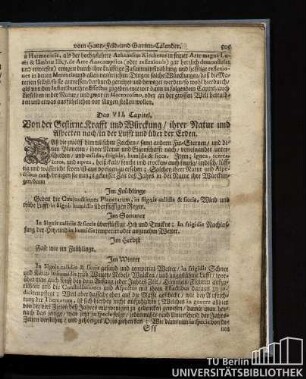 Das VII. Capitel. Von der Gestirne Krafft und Würckung, ihrer Natur und Aspecten nach, in der Lufft und über der Erden
