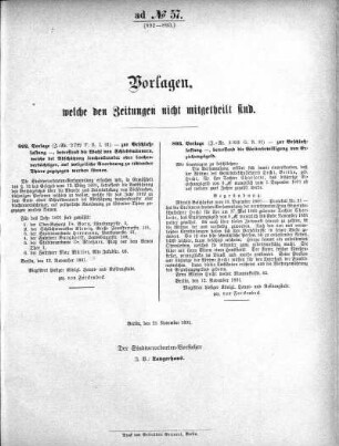 Anlage: ad No.57 (892-893.), Vorlagen, welche den Zeitungen nicht mitgeteilt sind